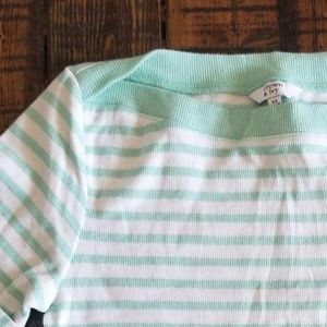 3/4 sleeve mint and white shirt